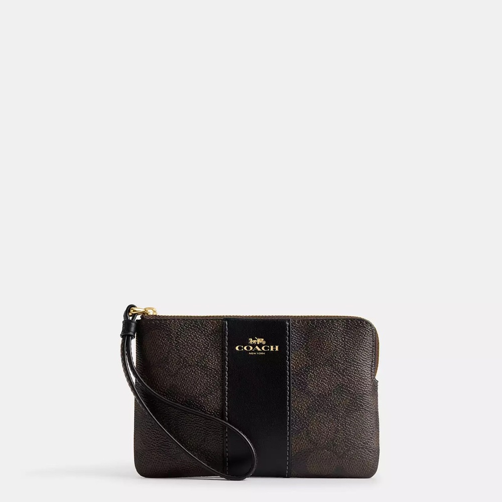 COACH Striped Leather Zip Wristlet